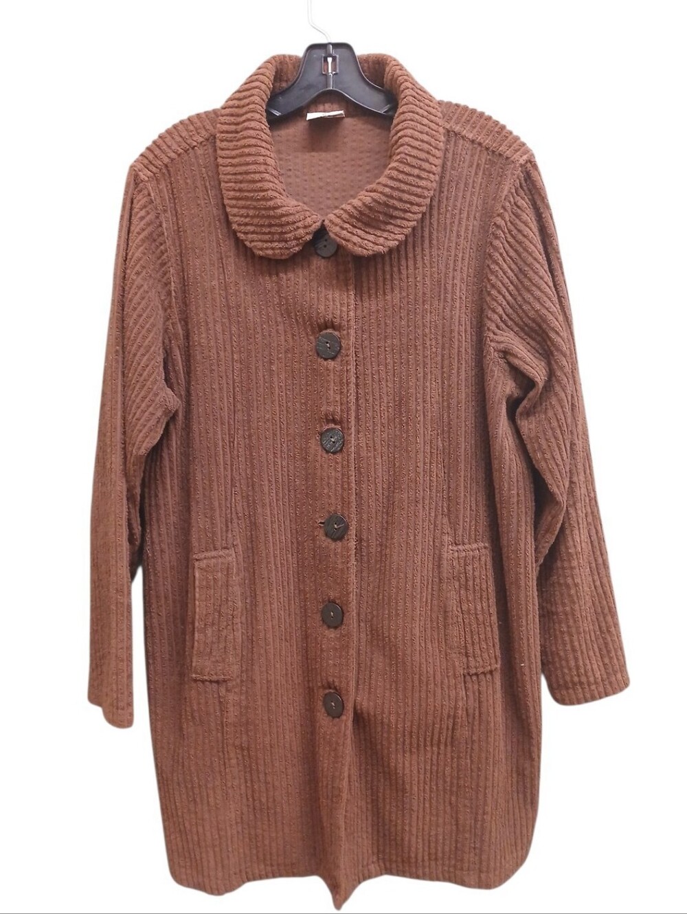 CMC Lightweight Brown Ribbed Button-Front Cardigan Coat Size Extra Large